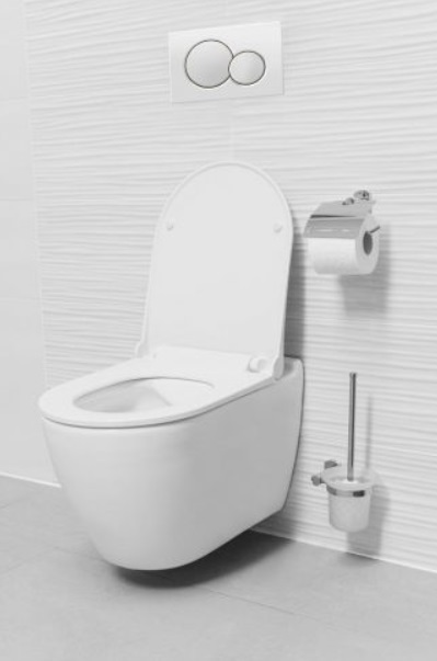 Sanotechnik UNO perem nélküli fali WC, “soft close” ülőkével, fehér