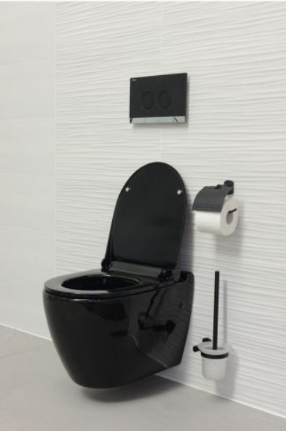 Sanotechnik UNO perem nélküli fali WC, “soft close” ülőkével, fekete