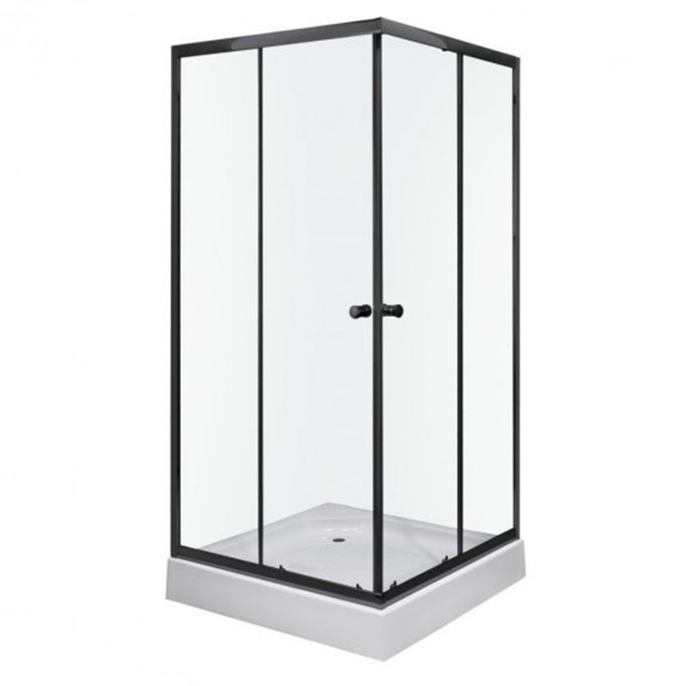 Olga SQ black szögletes zuhanykabin tálcával 80x80x196cm - fekete profil, víztiszta üveg
